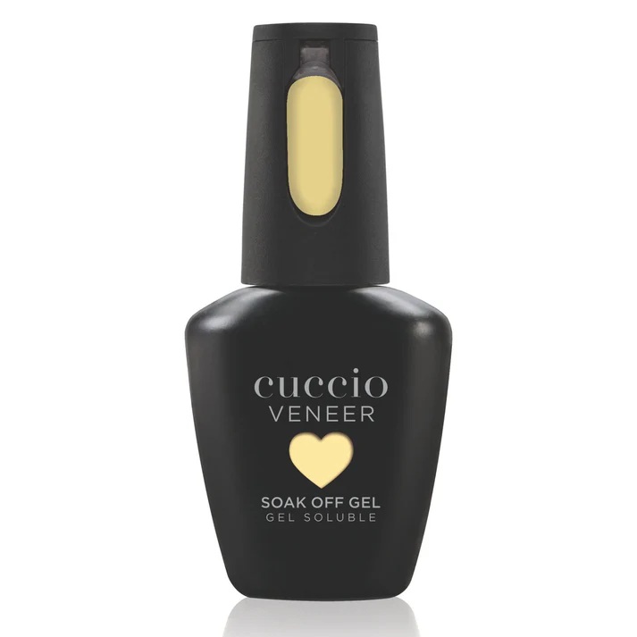 Cuccio Colour Veneer Sunlit Smirk Sun Yellow gel nail polish bottle from the Spellbound Collection