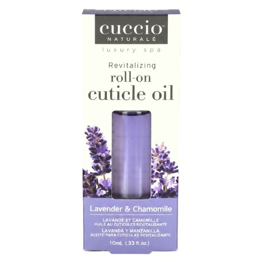 10ml Cuticle oil in a glass roller ball enclosed in a box. Scent is lavender and chamomile.